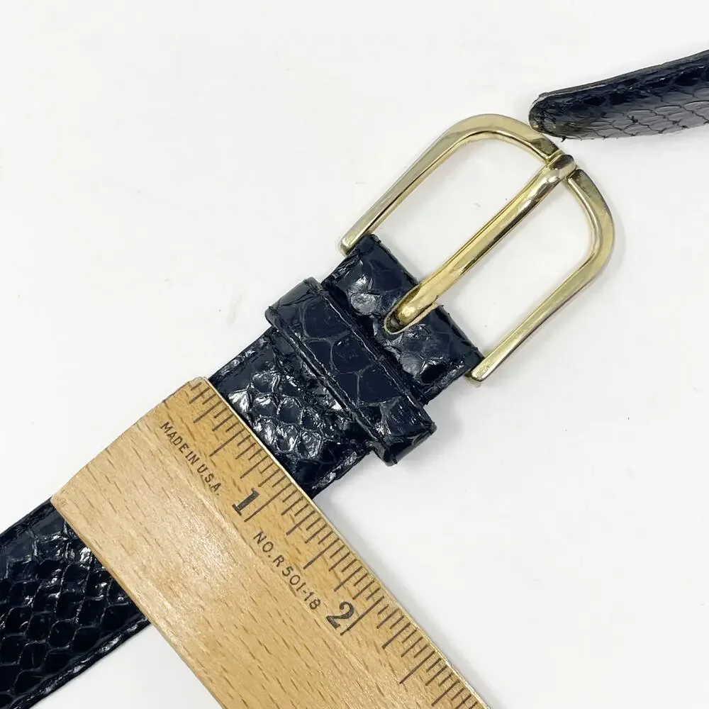 Vintage Women's Black Genuine Snake Skin Belt Size 42 Made in Taiwan Gold Buckle